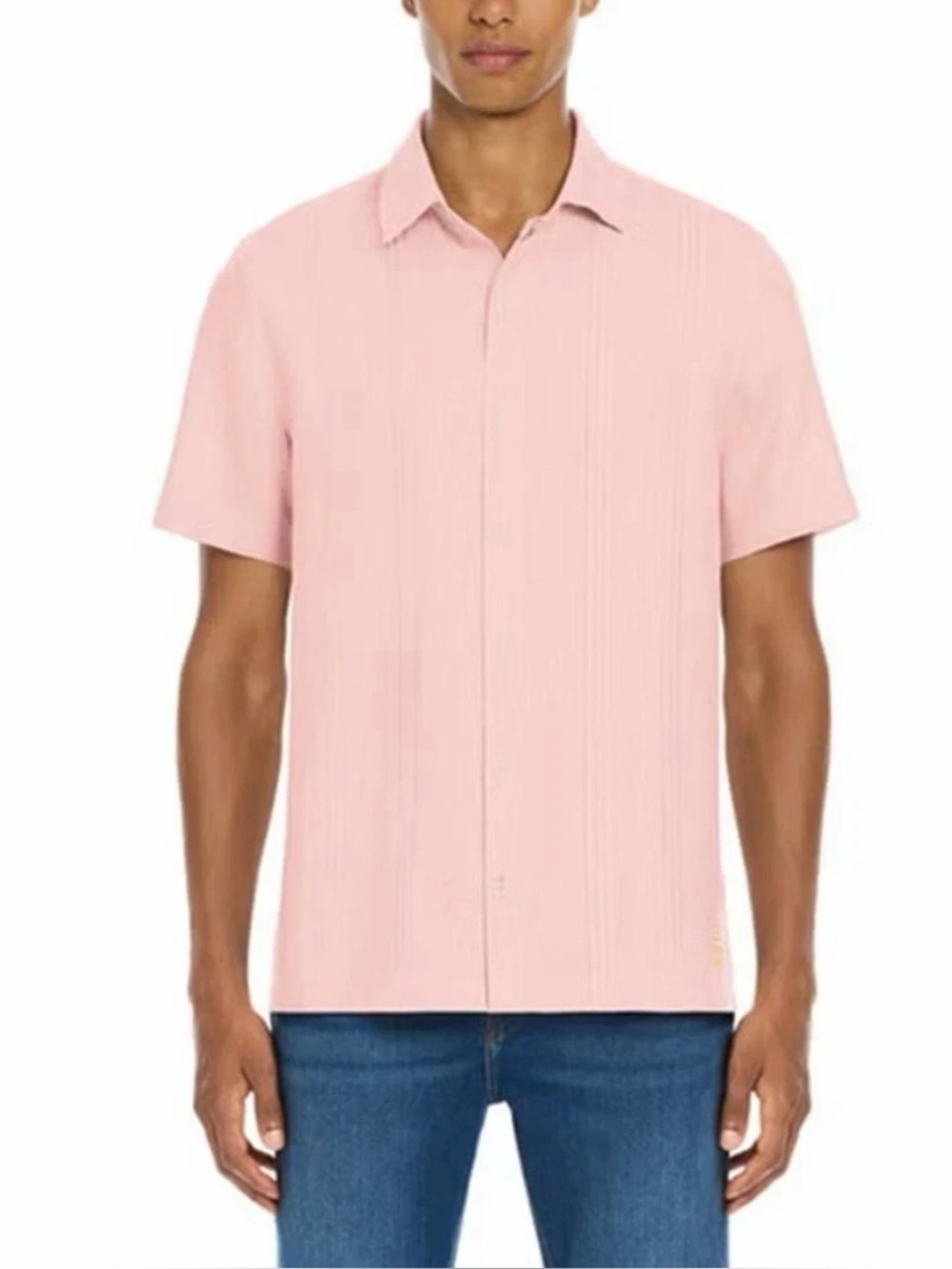Scotch & Soda Men's Linen Blend Short Sleeve Woven Shirt, Pink, Size: Small
